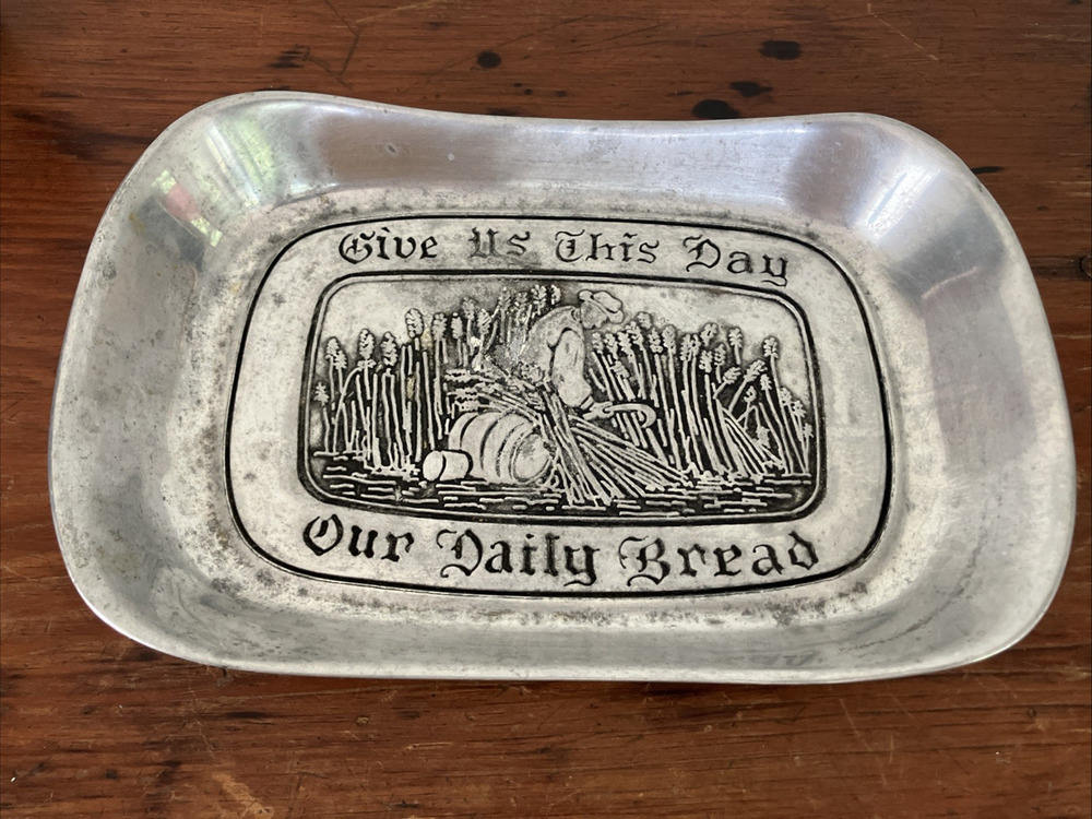 Vintage Wilton Armetale Give Us This Day Our Daily Bread Pewter Bread Tray 11x7